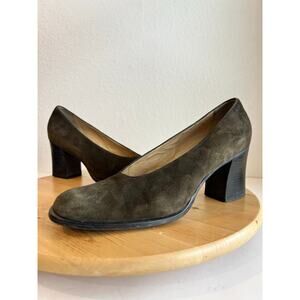 Nine West Vintage Olive Green Suede Chunky Block Heel Pump Size 9